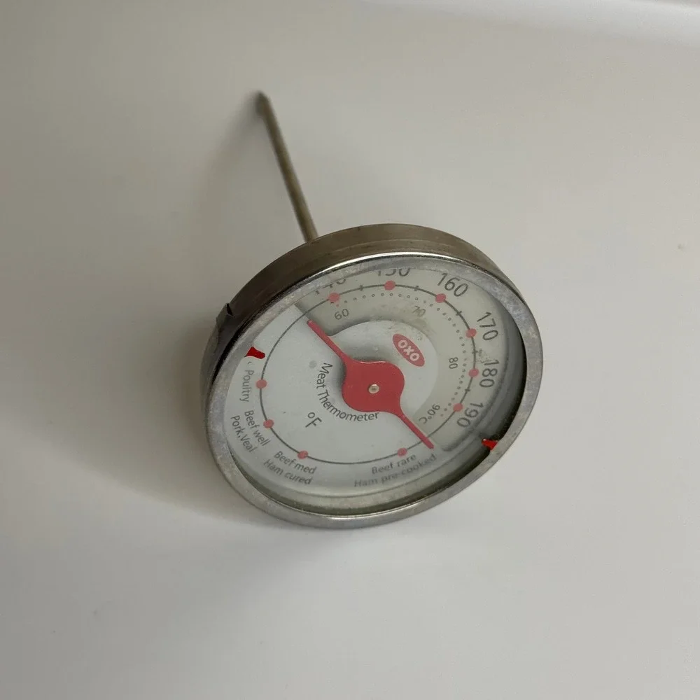 OXO Good Grips Analog Meat Thermometer Stainless Steel Kitchen Tool Silver Red